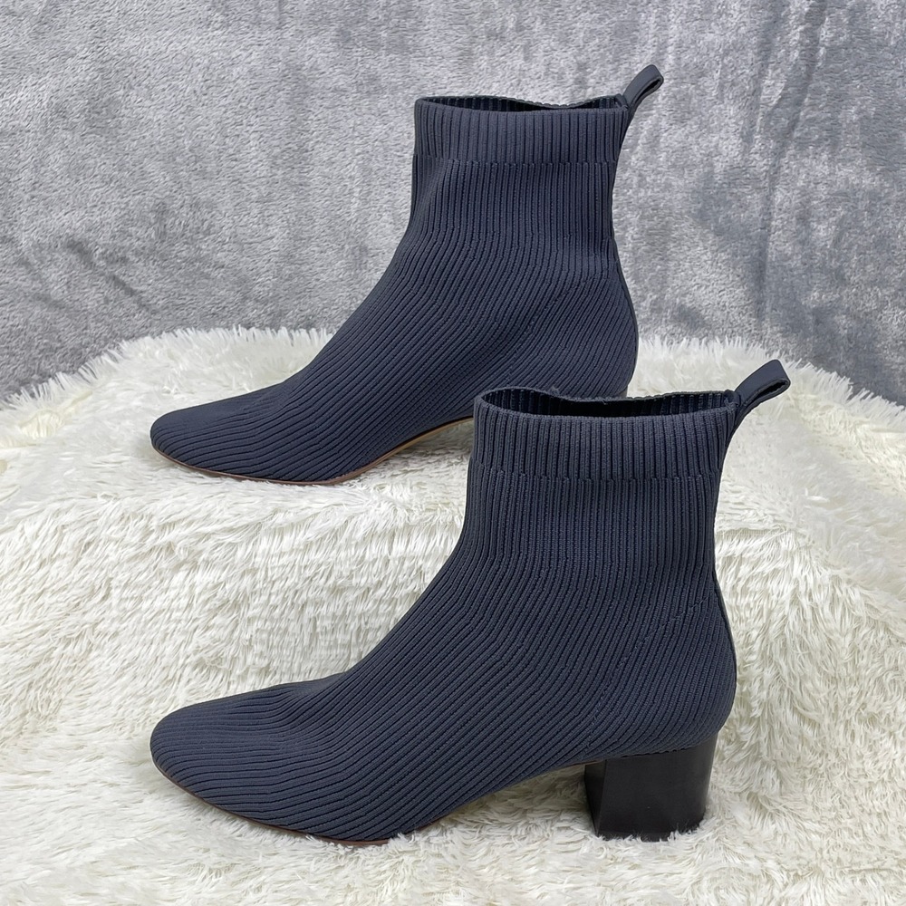 Everlane Glove Boot ReKnit Womens 10 Gray Excellent Ribbed Block Heel Ankle Boot